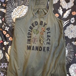 Wander Olive Green Graphic Tank Top